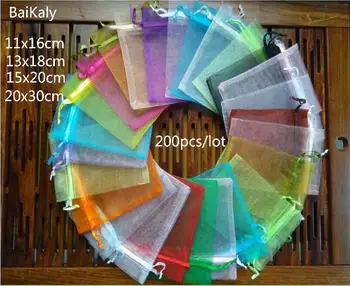 

200cps/lot 11x16 13x18 15x20 20x30cm Drawstring Organza bag Wedding Christmas Gift Bags Jewelry Packaging & Display Organza bags