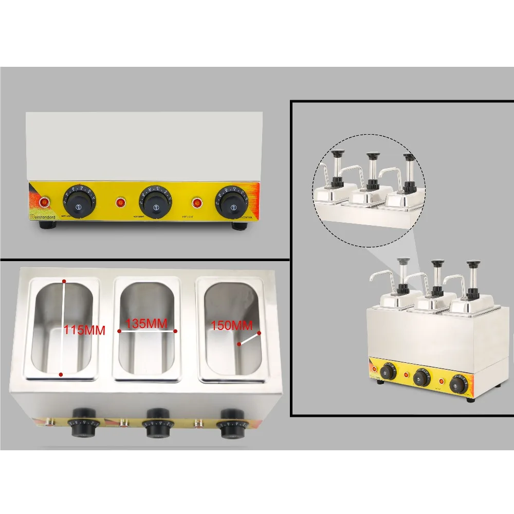Дизайн, Три головки, электрическая Закусочная машина, диспенсеры для соуса, машина для наполнителя джема, Горячий Шоколадный нагреватель, диспенсер для варенья на продажу