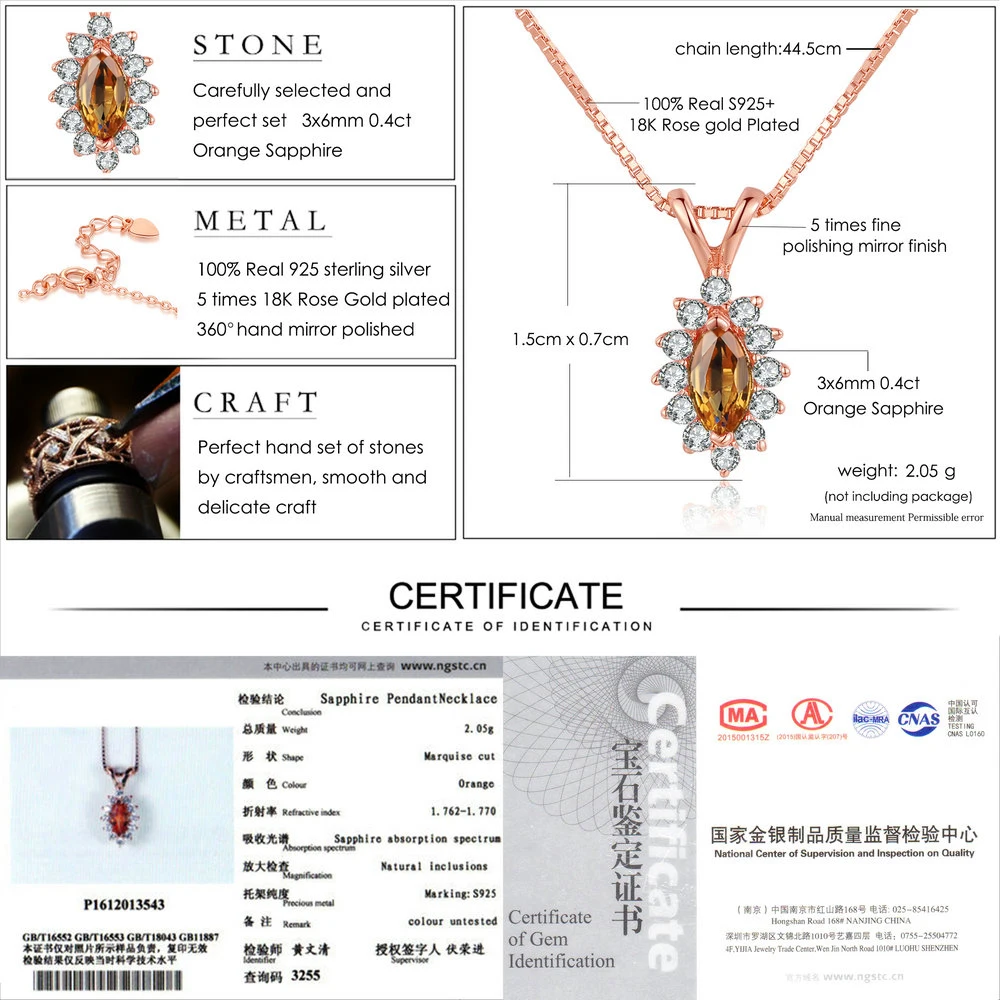 LAMOON Amber Pendant Necklace 925 Sterling Silver Fine Jewelry Horse Eye Shape Natural Citrine Women Pendants Necklaces Collares
