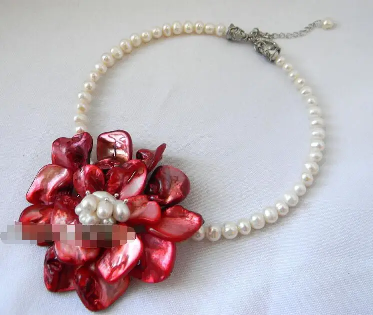 Красивые красные В виде ракушки цветок белой пресноводной Цепочки и ожерелья