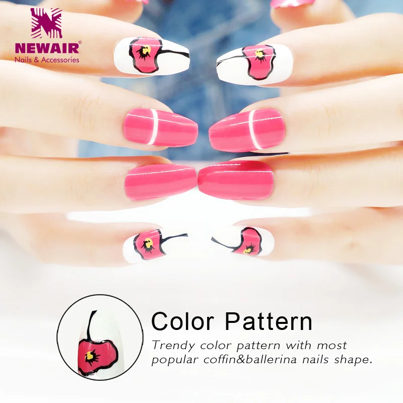 24pcs Rose Coffin False Nail with Designs White Full Cover Ballerinas Fake Tips Artificial Art New Arrival Cute | Красота и здоровье