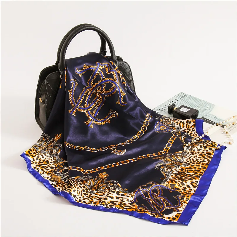 

Luxury Brand Print Large Square Silk Shawl Women Foulard Bandana Head Hijab for Ladies Satin Scarves 2019 Fashion