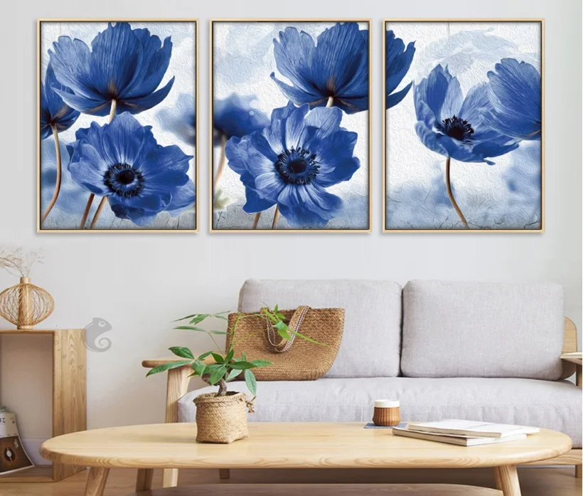 

Nordic Simole Blue Flowers 3 Pieces Decorative Paintings Wall Art Print Picture Canvas Painting Poster For Living Room No Framed