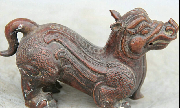 

JP S0524 Old Chinese Museum Copper Handmade Fly Dragon Beast Pixiu Statue Sculpture M