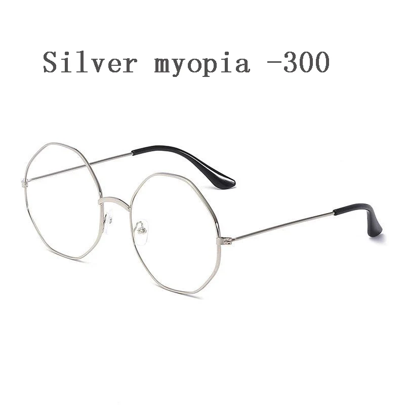 Женские очки с защитой от излучения, полигон, близорукость, студенческие очки для женщин, большая коробка, ретро очки, металлические черные очки, оправа, анти-синий светильник - Цвет оправы: S-300