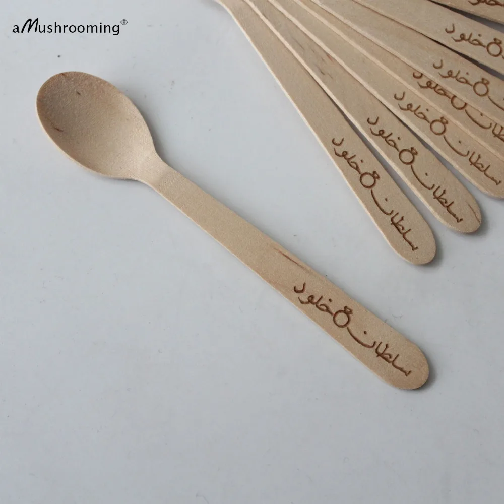 

x100 Small Spoons Personalized Text in Arabic Wood mini Spoons Ice Cream Jam Jars Party Decoration Custom Gift Coffee Spoons