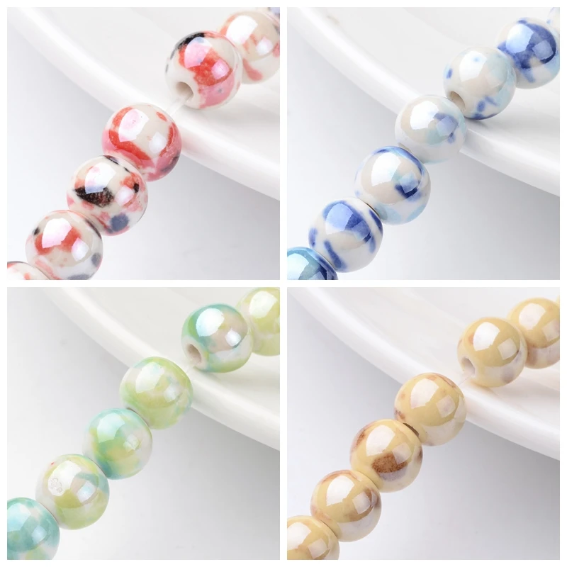 

1Strand 8mm Handmade Porcelain Ceramic Jewelry Making DIY Round Beads Strand, Pearlized, Hole: 2mm; about 36~40pcs/strand, 12.5