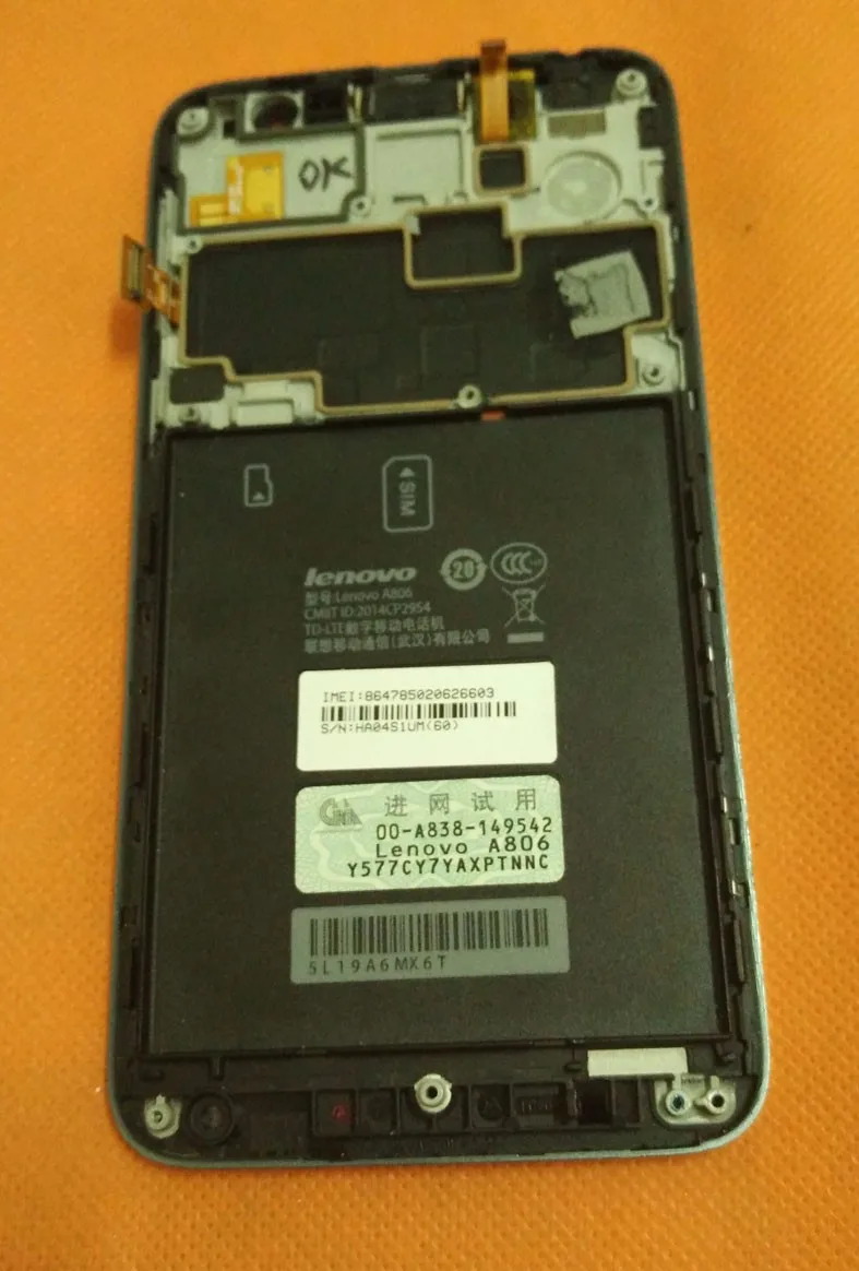 Оригинальный ЖК-экран + сенсорный экран рамка для Lenovo A806 A8 4G MTK6592 2 Гб ОЗУ 16 ПЗУ 5 0