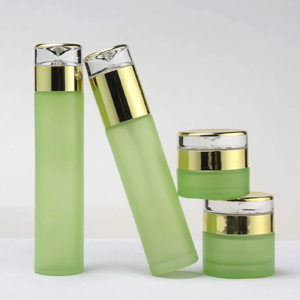 Роскошная зеленая стеклянная баночка для косметики 30 г для крема основа косметическая упаковка с золотой пластиковой крышкой