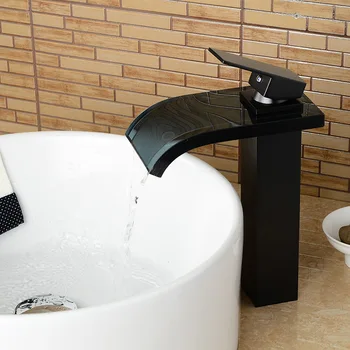 

New design bathroom basin faucet black Waterfall Faucets hot and cold water single handle taps mixer
