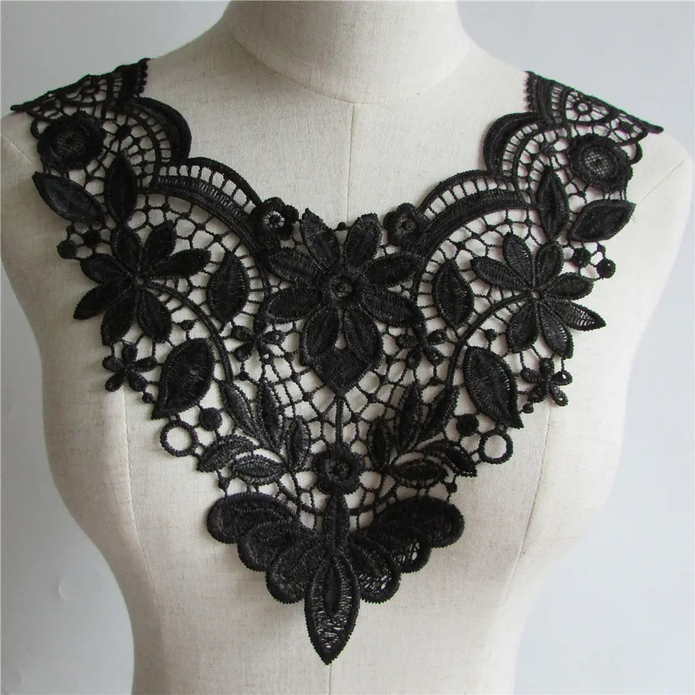 

hot sell Black Embroidered Lace Collar Neckline Venise Applique Embroidery Sewing on Patches Sewing Fabric Accessories YL57