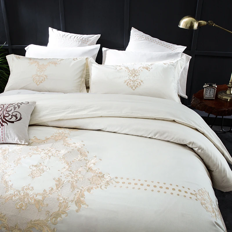 Waliicorners 60SEgyptian Cotton Embroidered Luxury Royal Bedding Set 4/6Pcs King Queen Size Duvet Cover Bed Sheet set Decorative Pillowcases 57 8