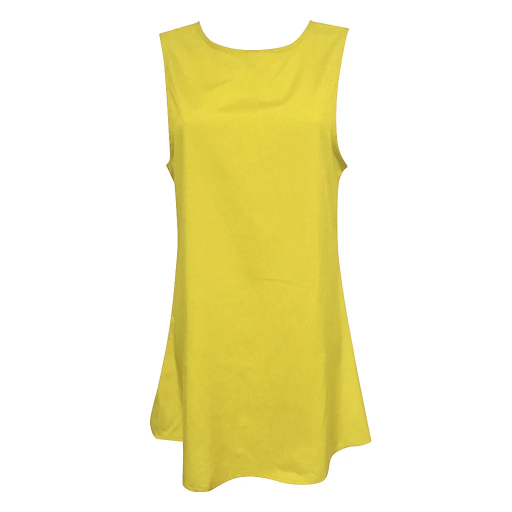 CHAMSGEND женское пляжное мини-платье с круглым вырезом без рукавов модное повседневное элегантное пляжное платье для отдыха на море свободное платье - Цвет: Цвет: желтый