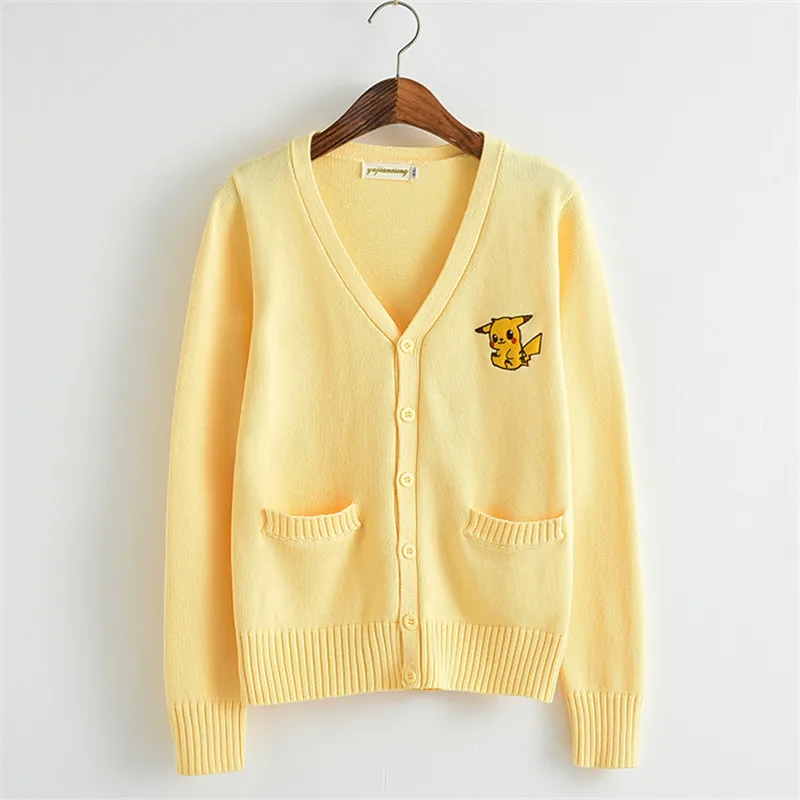 Женская одежда JK школьная форма для девочек консервативный стиль хлопковый свитер милый Аниме Пикачу трикотажная одежда с вышивкой кардиганы