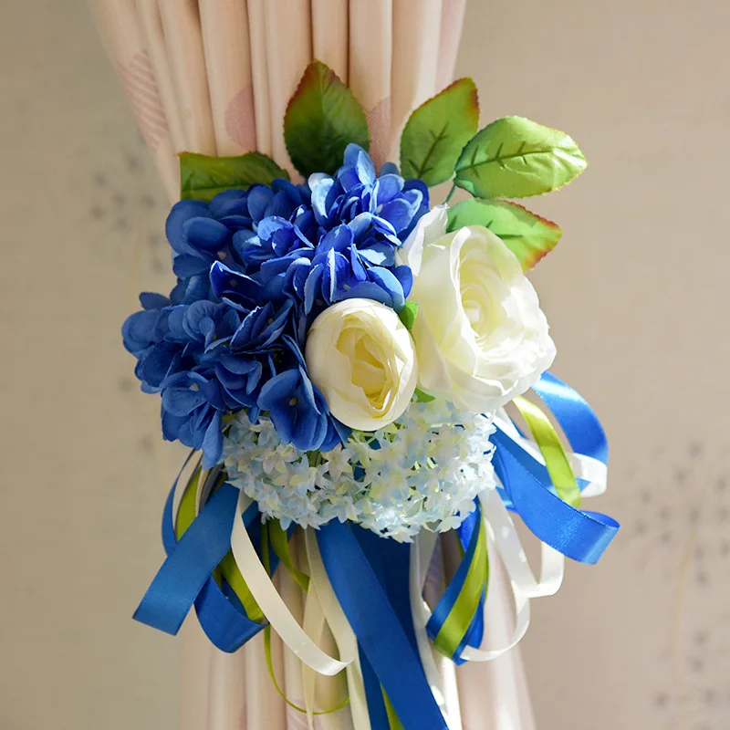  Wedding Bouquet Roses Artificial Flowers Ribbon Blue Hydrangea     (7)