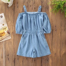 Детский комбинезон для маленьких девочек, короткий джинсовый комбинезон с оборками, спортивный костюм, летняя детская одежда, комбинезоны
