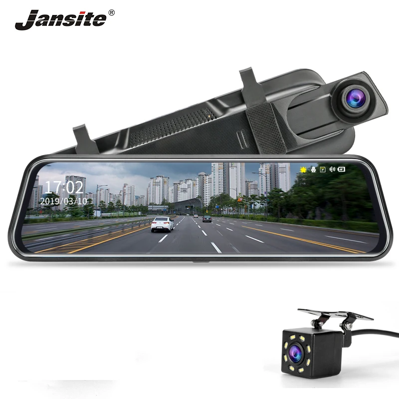 

Jansite 10" Dash cam HD 1080P Stream Rear View Mirror car camera Car DVR Cycle Recording Night Vision Dual Lens Motion Detection