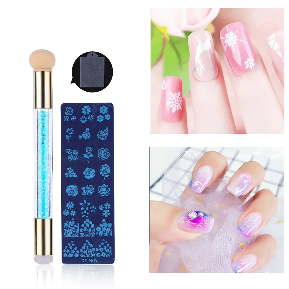 Dual Sponge Head Silicone Stamper Gradient Nail Pen Brush For Nail Templates Double End Tips DIY Rhinestone Manicure Tool