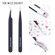 NICOLE DIARY прямой Изогнутый пинцет из нержавеющей стали наклейки для ногтей Стразы Палитра матовый черный инструмент для дизайна ногтей 1 шт