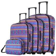 DAVIDJONES Lightweight Vintage Print 4 Piece Luggage Set 20″ 24″ 28″ WomenTravel Bags Suitcase With Wheel Oxford canves case