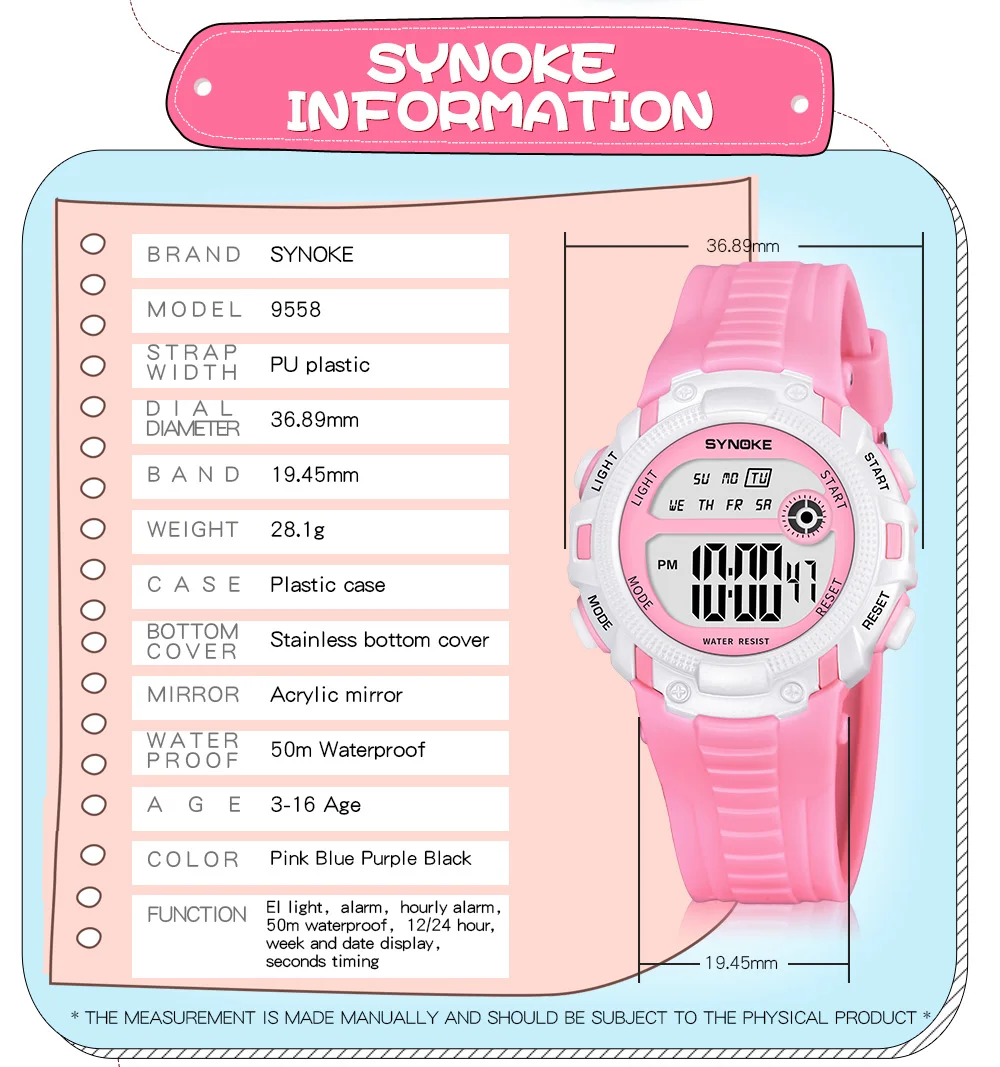 SYNOKE спортивные детские часы для мальчиков и девочек, модные светодиодный цифровые часы для детей, 3M водонепроницаемые наручные часы, часы с датой и неделей
