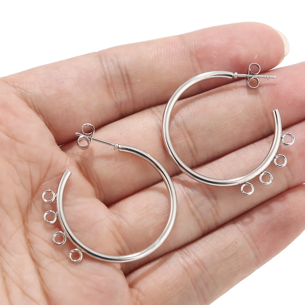 

6pcs Gold/Silver/Black Stainless Steel Earring Posts Circle C Stud Earring with Ring/Loop for Tassel Earring Making