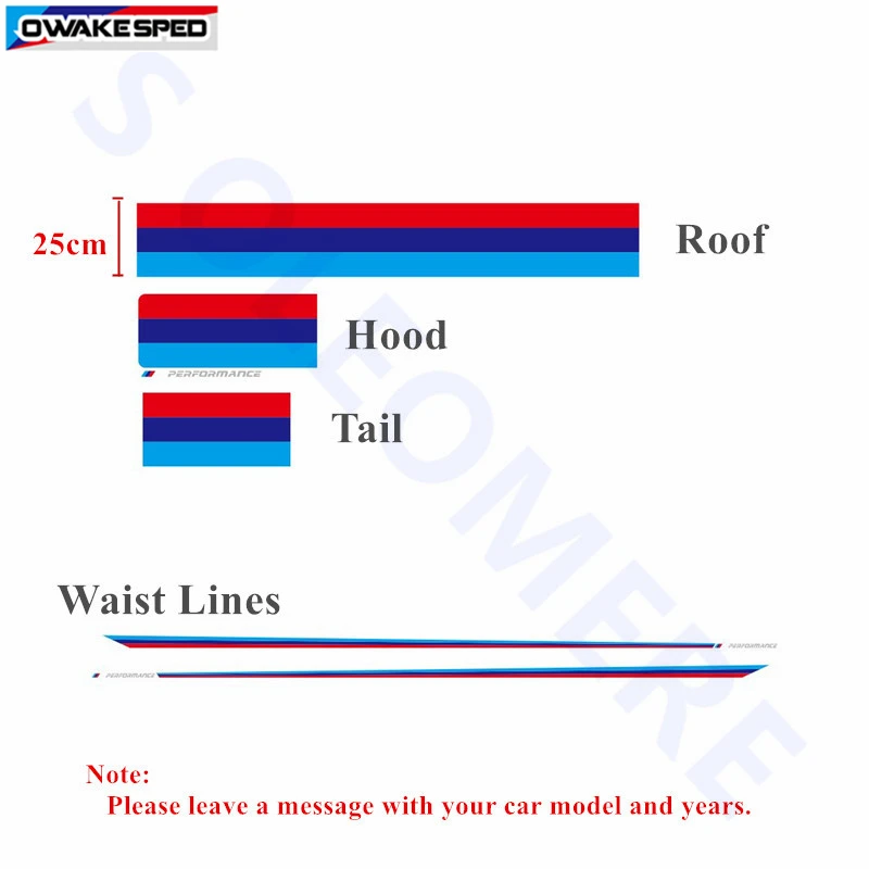/Производительность Графика двери линии талии в полоску капот автомобиля для задней двери, крыши Стикеры наклейка для BMW M Sport 1/3/4/2/6/5/7 серии M3M4M5