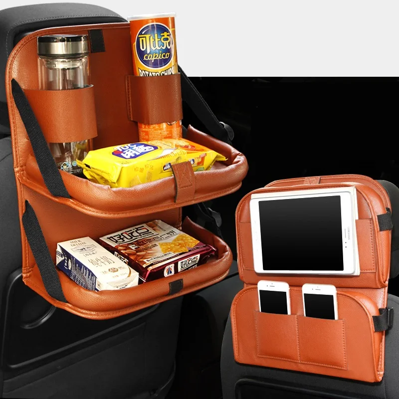 

Two Layers Car Seat Back Storage Bag Interior Hanging Organizer iPad Drink Holder Food Tray Dining Table for Children Kids