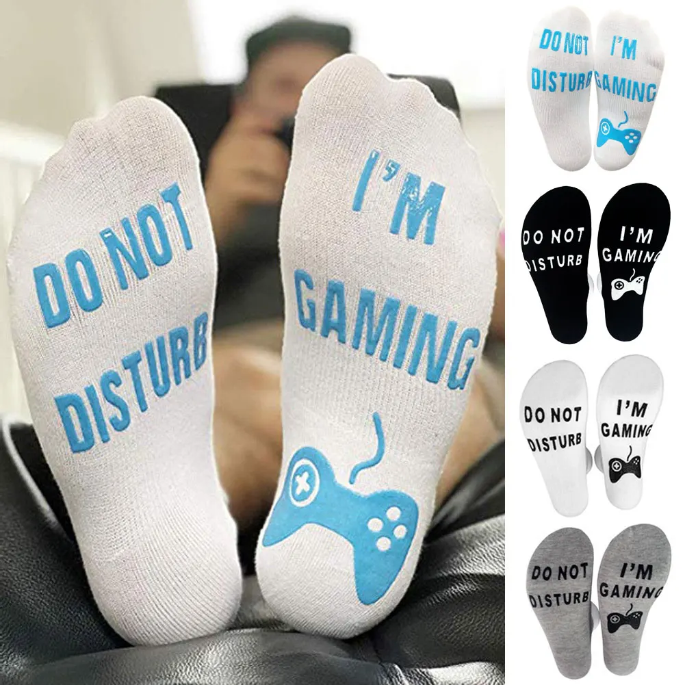 

Newly Unisex Novelty Socks Do Not Disturb I Am Gaming Funny Letter Printed Socks DO99