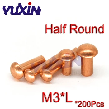 

200Pcs GB867 M3*L Copper Rivet Pan Head Solid Rivets Brass Half Round Solid Rivet Cap Nail 4-20mm Length 3mm Diameter