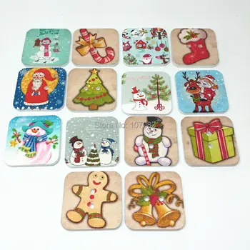 

300pcs 25mm Christmas Buttons Square Shaped 2-Hole Embellishments For Scrapbooking Cardmaking Santa Snowman Reindeer Button