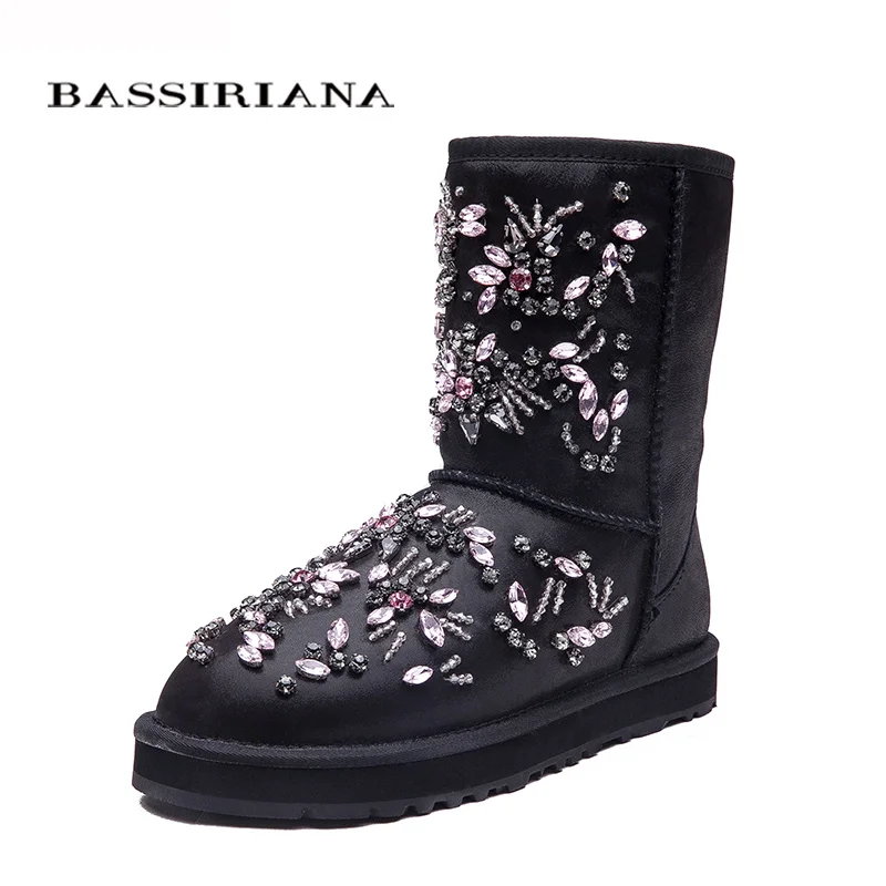 BASSIRIANA New 2017 Black White Ankle Boots For Women Metal Decoration Fashion ladies Sexy Boots Winter Shoes Platform Boots Women's Shoes
