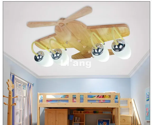 Plafoniera Led Soffitto Camera Da Letto : Trasporto libero di legno aereo cartone animato lampada da