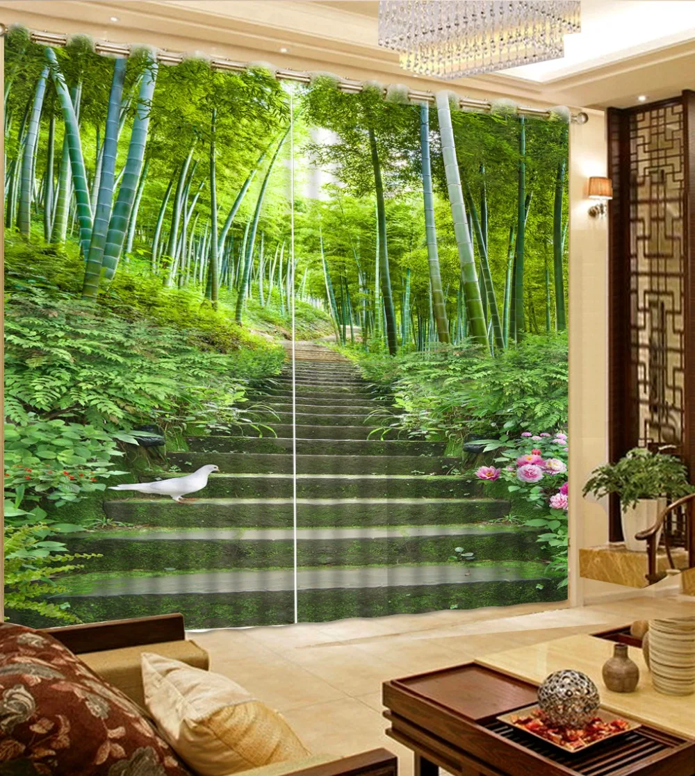 Custom Bamboo Curtains 3D living room Curtain Window Home Decoration Hooks nature landscape Blackout Curtains