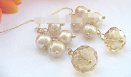 

free shipping 09265 Champagne freshwater pearl & crystal earring