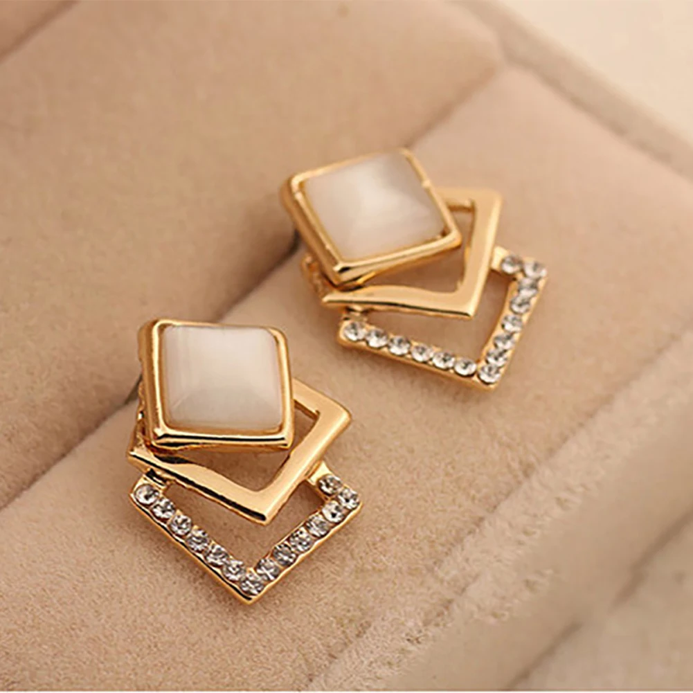 2017 Fashion Exquisite Rhinestone Stud Earrings Gold Color Three Layer