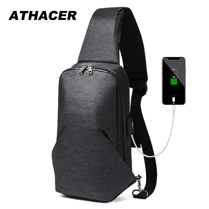 

Male Shoulder Bags USB Charging Crossbody Bags Men Anti Theft Chest Bag Single Shoulder Strap Pack Stylish Daily Use New Fashion