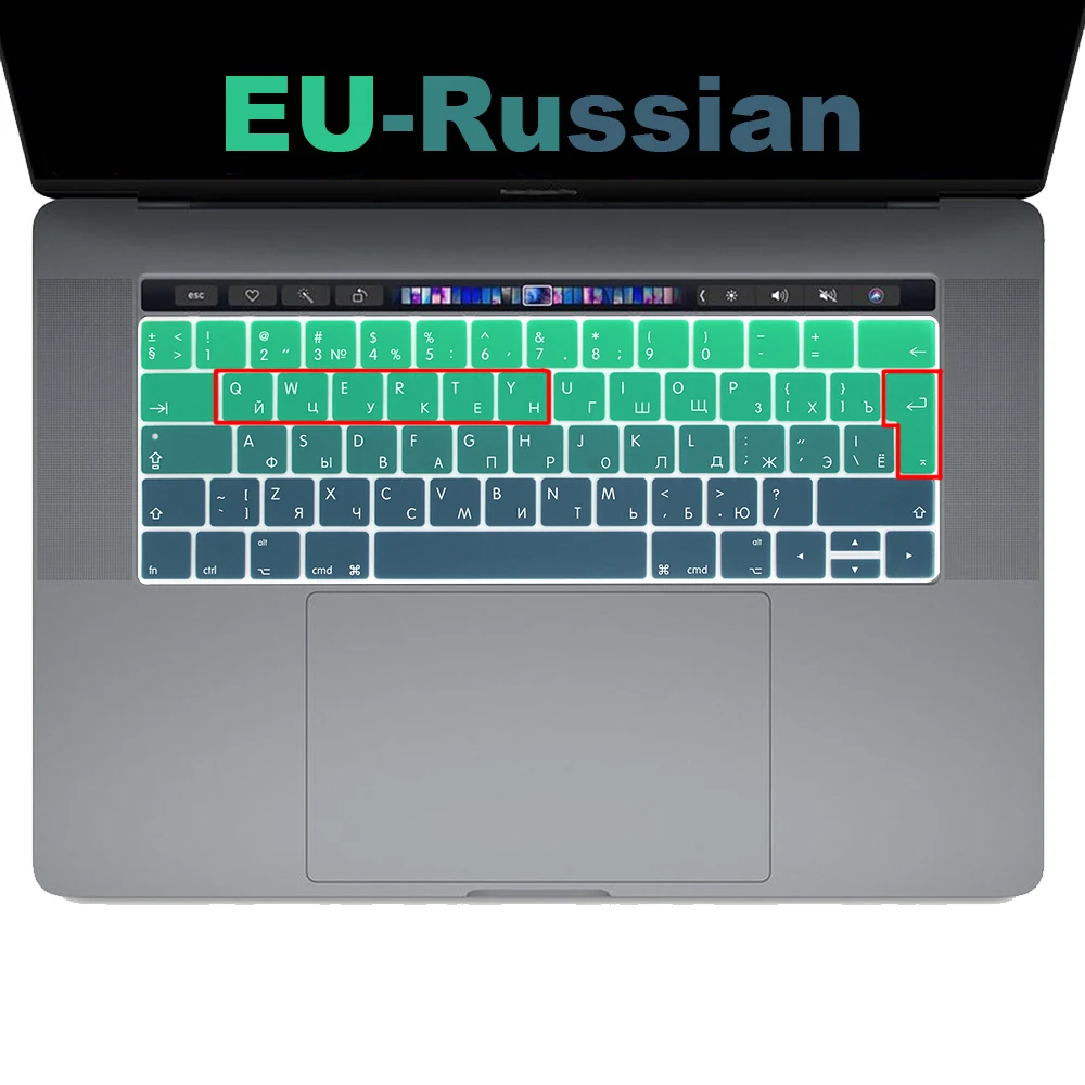 Русский дисплей для macbook крышка клавиатуры ЕС-введите защитный filmr для нового Pro13 15 с touchbar A2159 A1706/A1989 A1707A1990