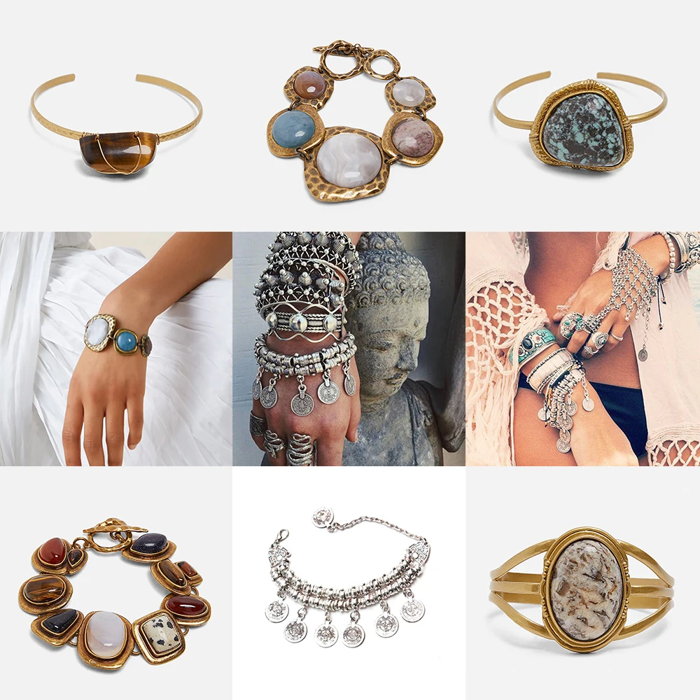 

Bestessy New ZA Vintage Stone Charm Bracelets Bangles for Women Unique Design Bohemian Female Bracelets Boho Jewelry