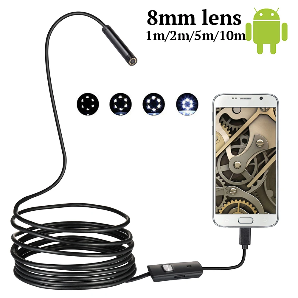HD 8 мм на базе Android с поддержкой OTG эндоскоп Камера синхро-адаптер длиной 1 м/10 м видео обследование при помощи бороскопа, эндоскопа Камера Windows USB эндоскоп для автомобиля