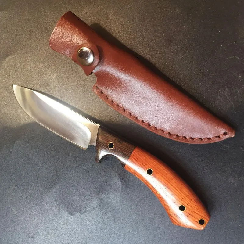 

VOLTRON Wood Handle Hunting Knife Survival Rescue Camping knives Ourdoor Edc tool with Leather sheath Dropshipping