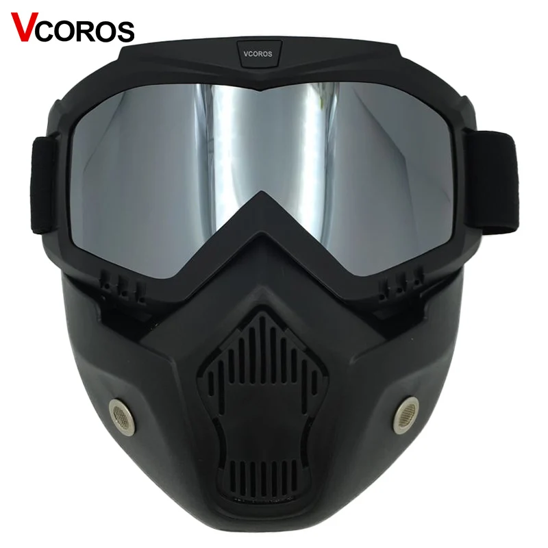 VCOROS, съемная маска с черепом, очки для винтажного мотоциклетного шлема, маска монстра для скутера, реактивный Ретро шлем, маска для косплея - Цвет: frame 1 silver lens