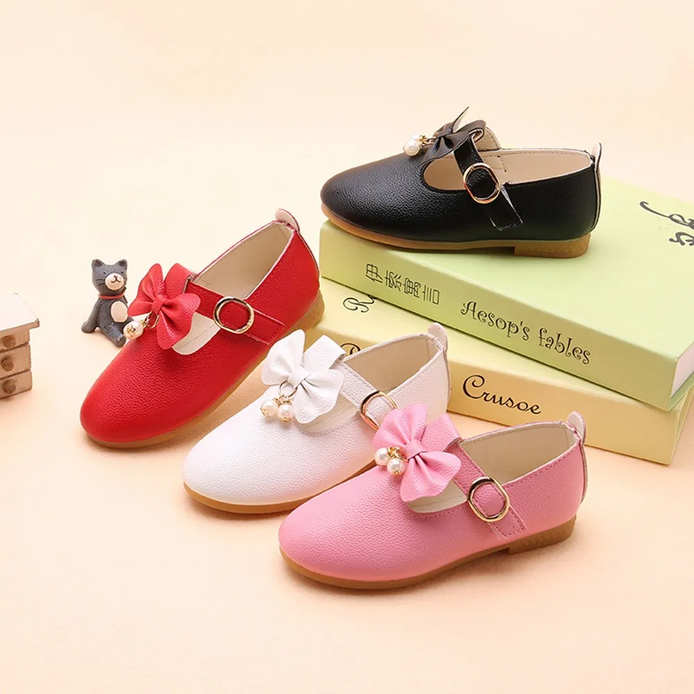 

Girls Shoes Fashion Princess Girl Shoes Kids Flat Shoes With Bow-knot Pendant Sweet Children's White Pink Red Black