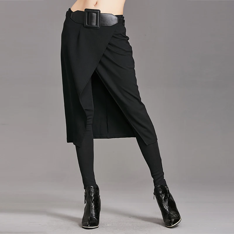 2023 Spring Autumn Women Pants High Stretch Black Fake Two Pieces Pencil Skirt Pants Female Fashion Trousers Streetwear WP24