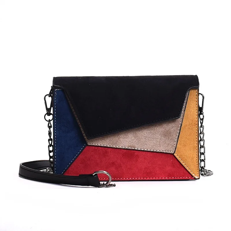 

Ladies Women's Patchwork Shoulder bag Small Square Handbag Suede 2018 Spring New Fashion Chain Nubuck Crossbody Messenger bag