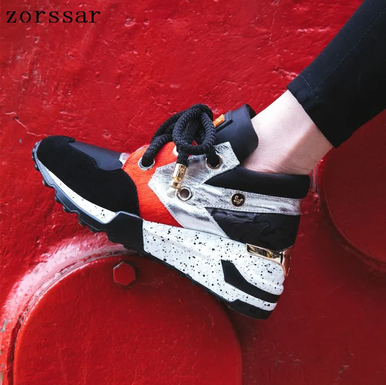 

2019 Running Hiking Thick Bottom Platform Wedges Shoes Woman sport Sneakers Spring Autumn Fashion Ladies black students shoes
