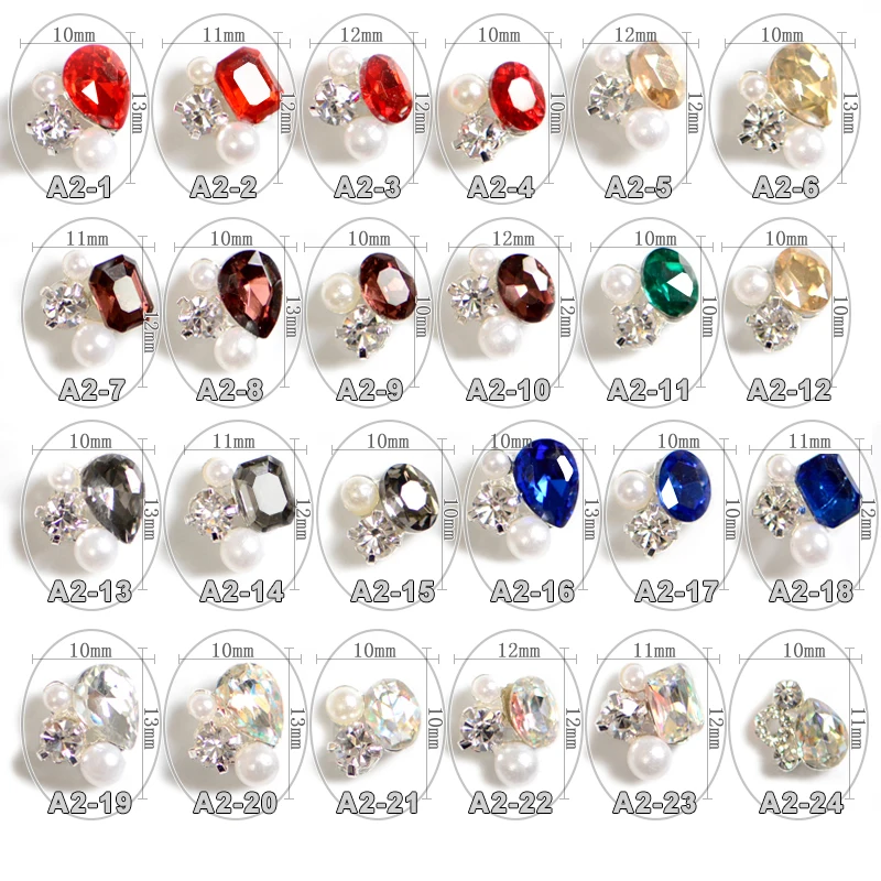 

NEW 2017 !!!A2-24 3D Nail Art Oval Rhinestone Glitters Charms for DIY Decorations 12colors Rhinestones Charming Pack of 100pcs
