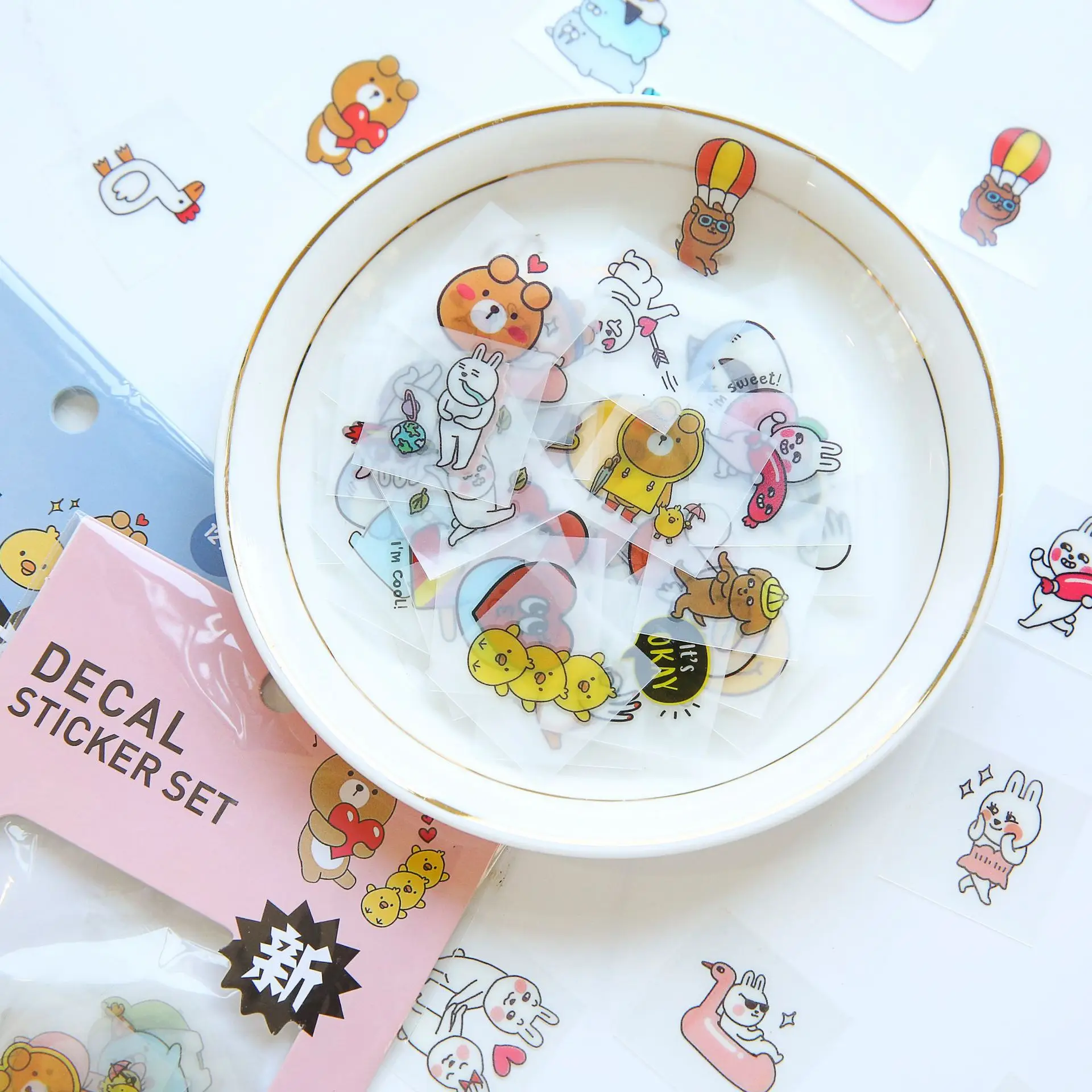

Creative Bear Cartoon PVC Sticker Small Fresh Handbook Decoration Transparent Transfer Sticker Waterproof Temporary Wholesale