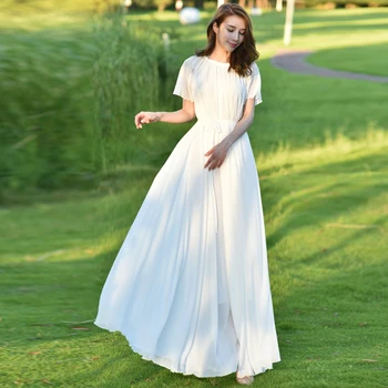 

Customize Oversized Summer Holiday Dresses Women Plus Size Short Sleeve Maxi Long Chiffon Vacation Beach Dress
