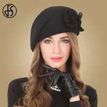 FS винтажный черный французский берет шерсть шапка для женщин Красный Розовый цветок фетровая зимняя фетровая Женская церковная шапка Chepeau Feminino